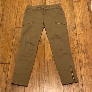 Olive colored zipper skimmer pants